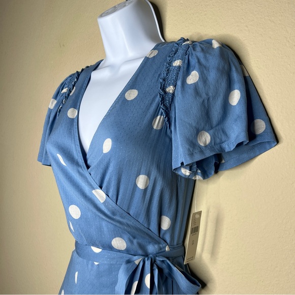 ANTHROPOLOGIE / PAIGE Blue Allure White Dolly Dot Arlyn Dress - Sz XS - Picture 8 of 16